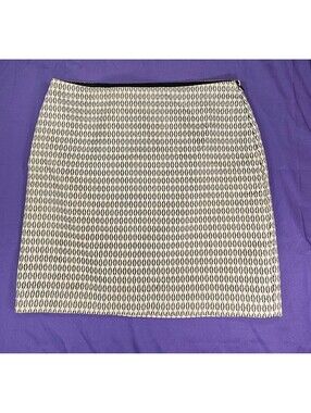 Ann Taylor Skirt Size 8 Black Ivory Geometric Cotton Pencil Fully Lined Career